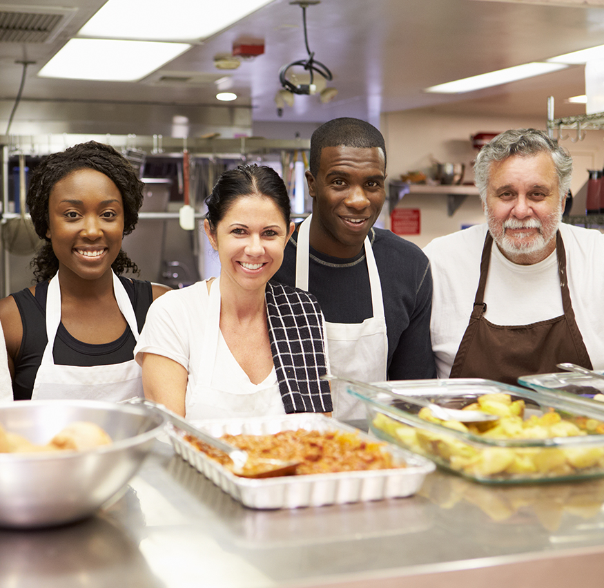 volunteers in the food pantry